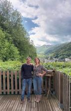 Romain and Bérénice in the LesC Camélias garden